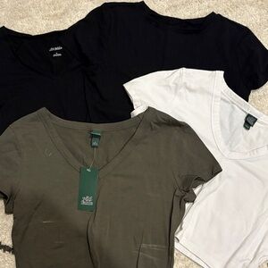 Wild Fable V-Neck T-Shirt Trio - Black, White, Olive